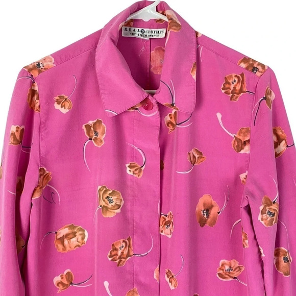 Vintage 90s Silk Floral Jacket Blazer Womens Size Small Pink Flower Print Granny - Picture 3 of 14